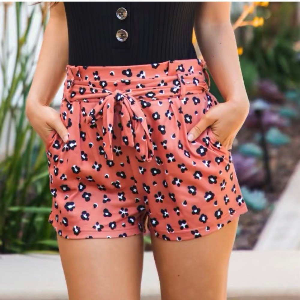 Rust Floral Patterned Shorts